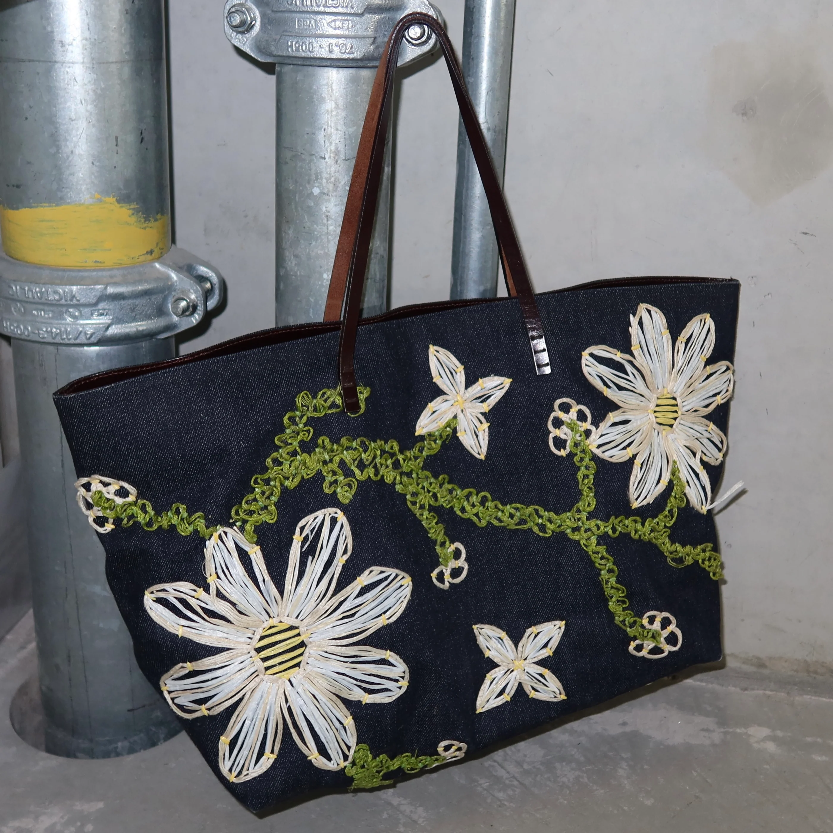 Fendi by Karl Lagerfeld Floral Denim Tote - Image 4
