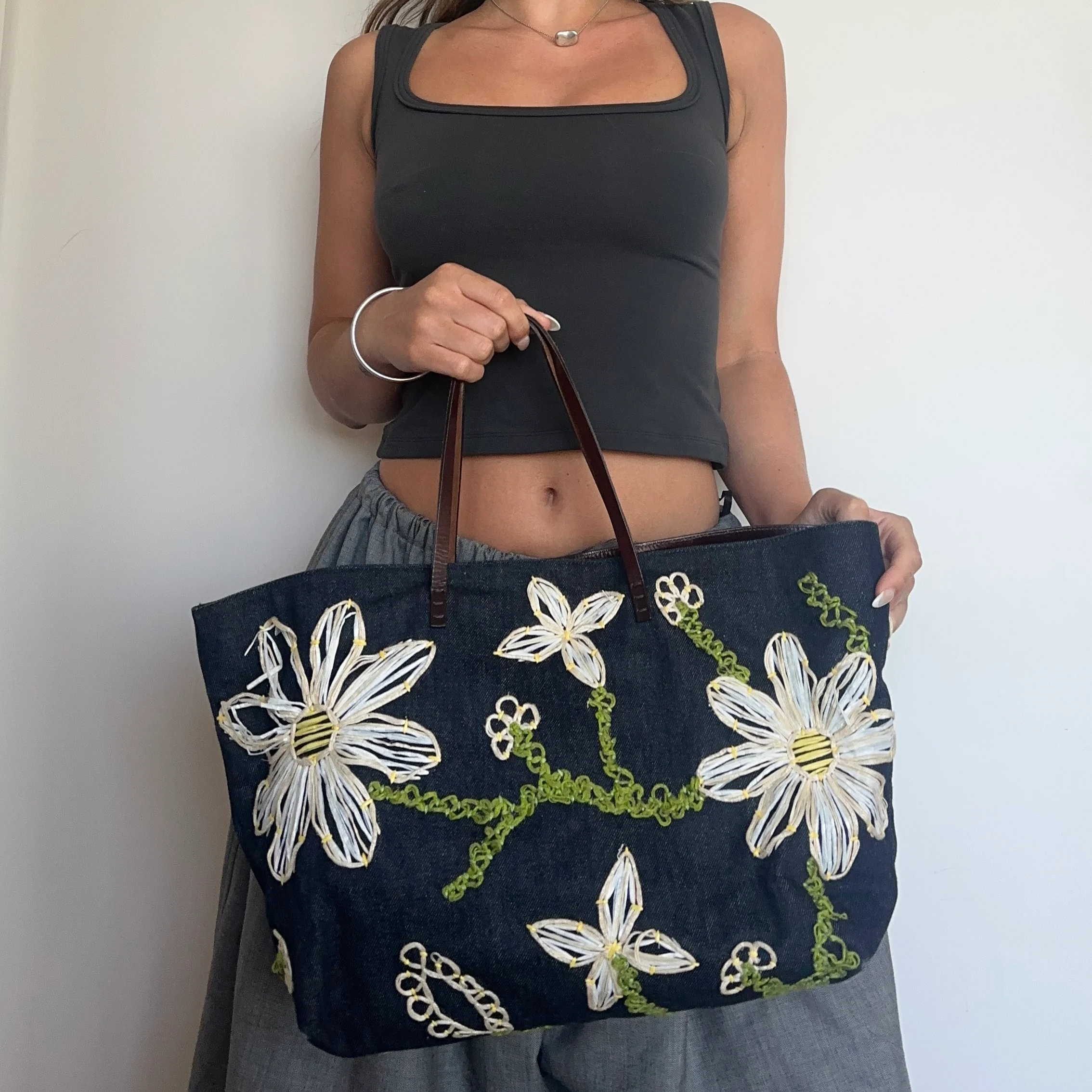 Fendi by Karl Lagerfeld Floral Denim Tote - Image 5