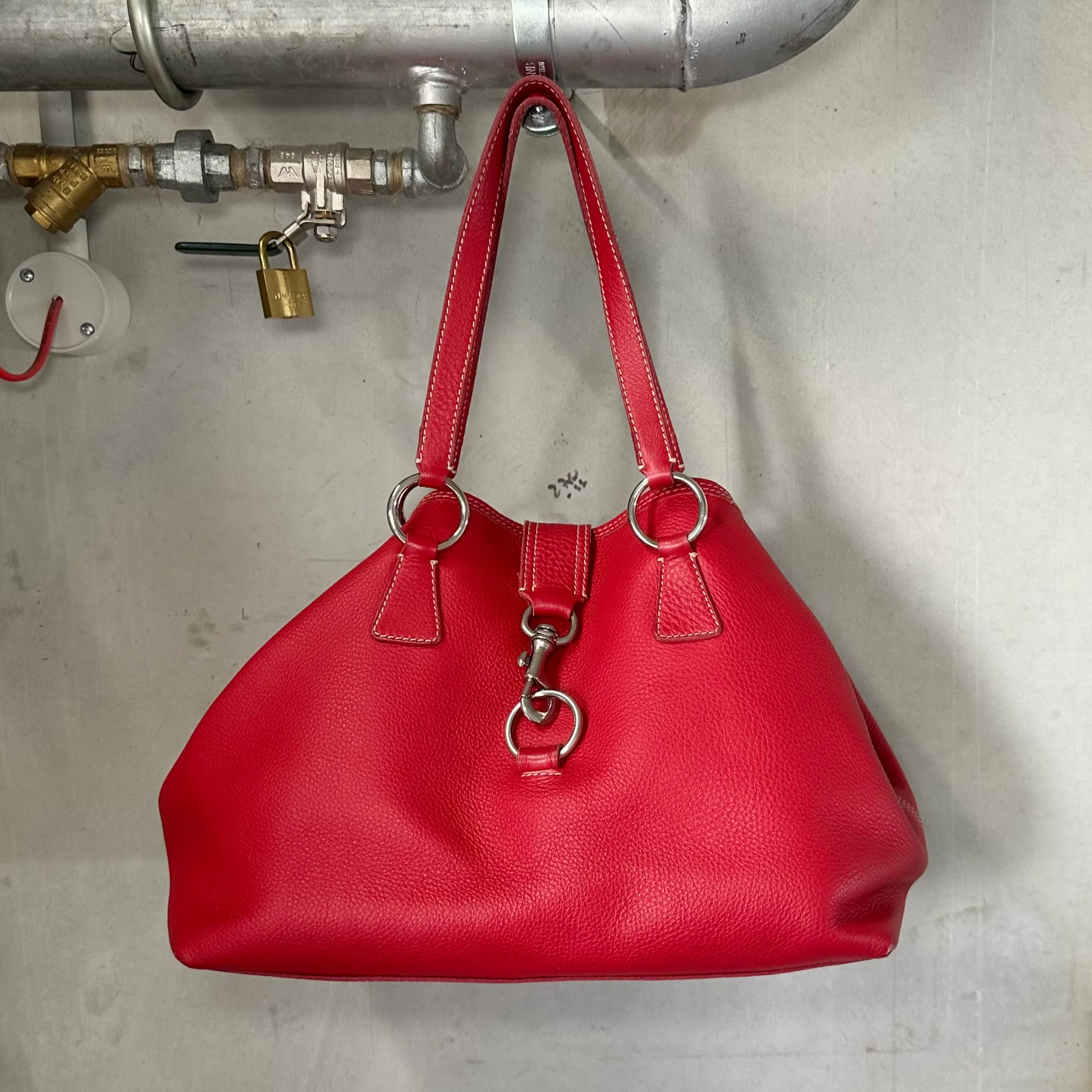 Miu Miu Red Leather Clasp Front Tote - Image 3